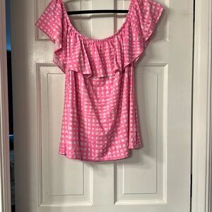 Lilly Pulitzer Pink and White Off The Shoulder Blouse